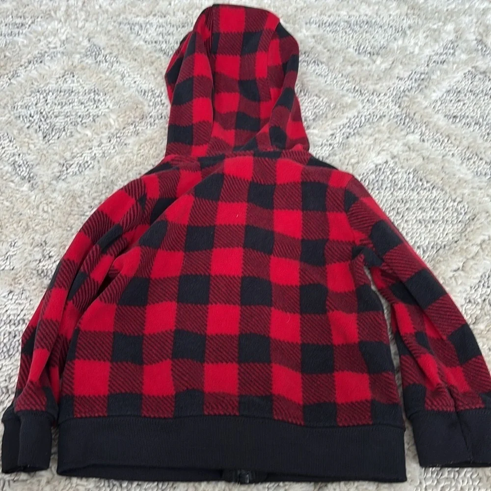 Carters 12 Months Moose jacket with zipper and hood. Red and black checked
